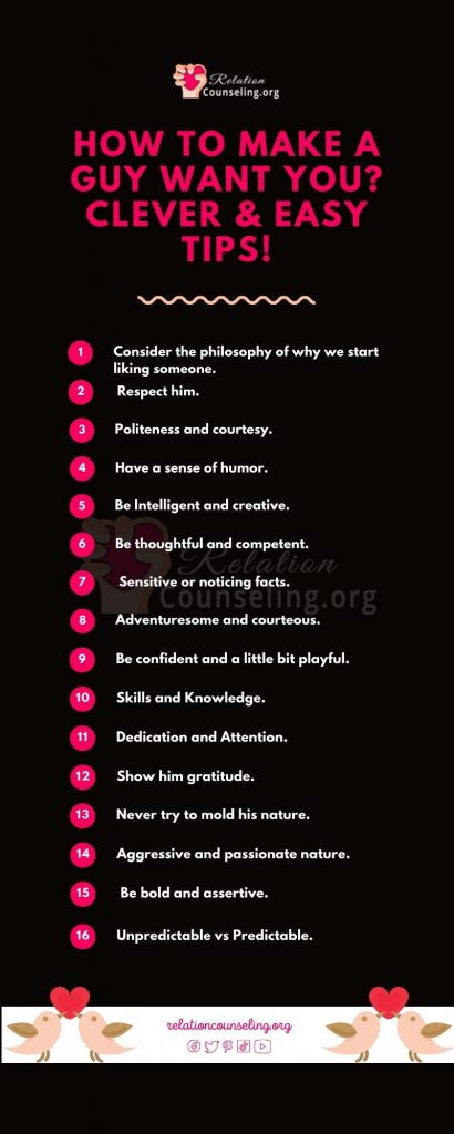 "How to make a guy want you!?" (20 Clever & Easy Tips!) 9 how to make him want you - ingographics by relationcounseling.org
