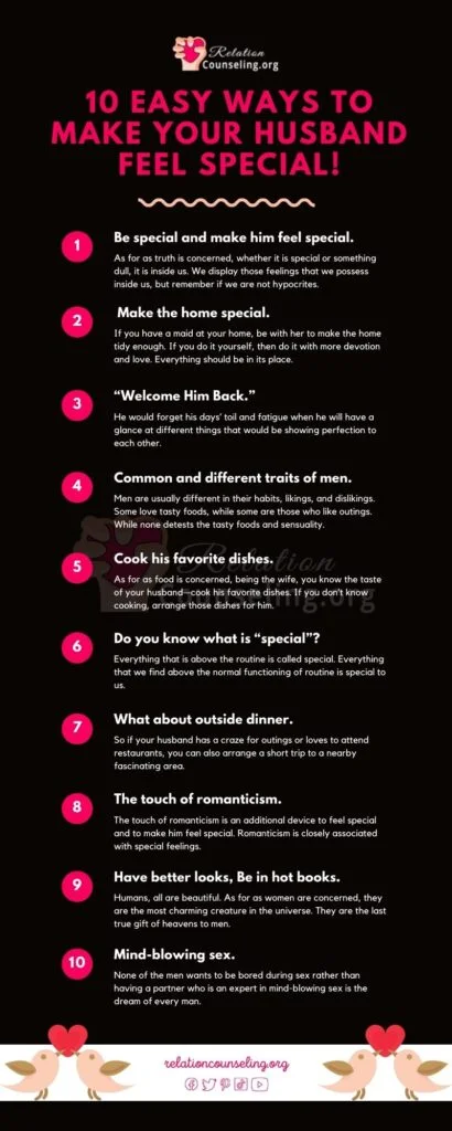10 Easy Ways to Make Your Husband Feel Special!! 10 How To Make Your Husband Feel Special Infographics