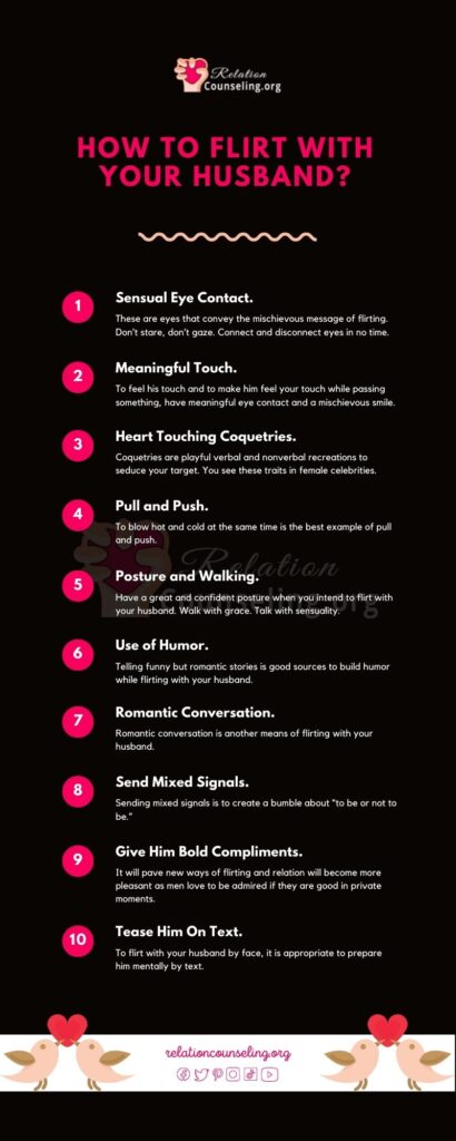 How to FLIRT With Your Husband? 10 SECRET Ways! 3 How to flirt with your husband infographics